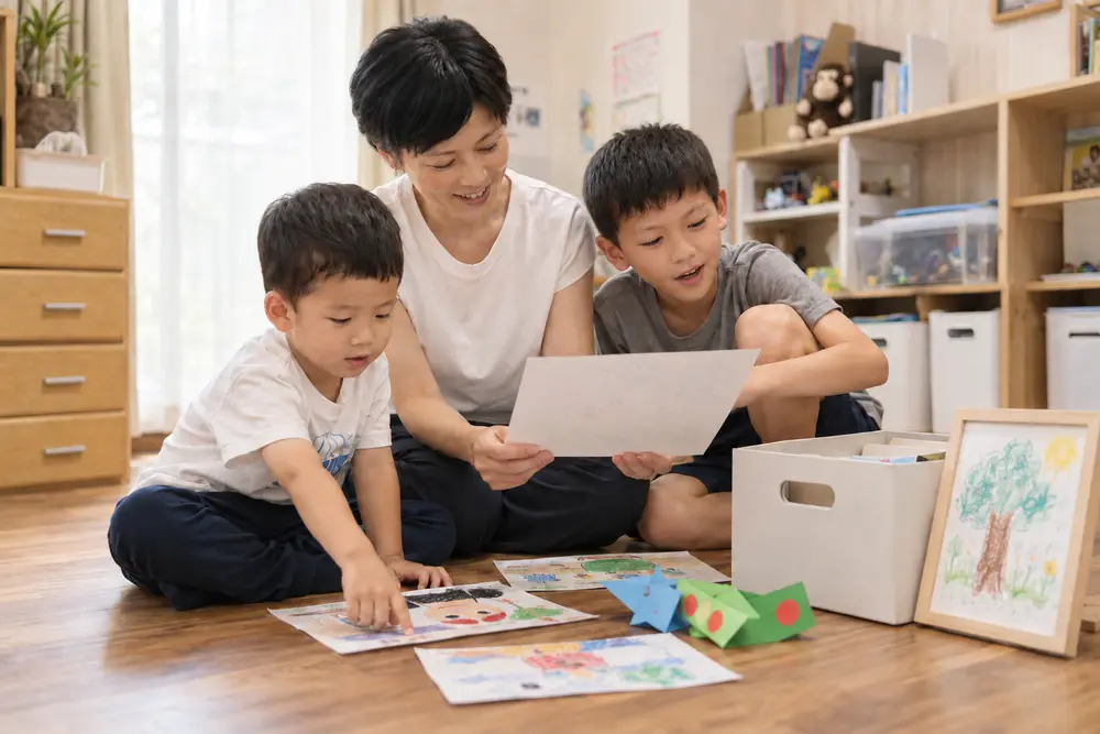 親子で子どもの作品と思い出を楽しく選ぶ毎日のイメージ写真